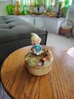 Vintage Homco Pixie Elf Mushroom Bisque Trinket Box 5404  Hand-painted Round Box