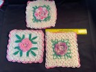 Lot Of 18 Vintage Hand Crocheted Estate Pot Holders Pads Kitchen Decor 3d Rose
