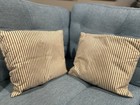 2 Vintage 1950s Blue Stripe Ticking Throw Pillows 12x14    Farmhouse - 1 Lb Each