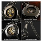 Luxury Men s Pocket Watch Mechanical Skeleton Vintage Steampunk W  Bronze Chain