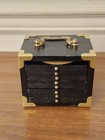 Vintage Mid Century Campaign Style -9 Pc Coaster Set - Black Wood W cork   Brass