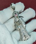 2ct Natural Moissanite Tester Pass La Santa Muerte Pendant 14k White Gold Finish