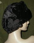 Antique Edwardian Victorian Black Silk Plush Over Sized Skating Sports Beret Lrg