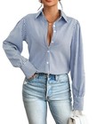Womens Puff Sleeve Floral Print V Neck Button Down Shirt Business Casual Blouse
