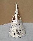 Vintage Arnels Pottery Watering Can Ceramic Vase Cream White With Blue Splatter