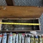 Antique Mirim Artists Wooden Lined Paint Box   Lots Of Paint  19    X 7   x 3 5   