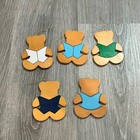 Lot Of 5 Vintage Flat Wooden Handpainted Teddy Bears In Sweater Vests Ornaments