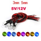 Led Bulb Pre Wired Light Emitting Diodes Small 20cm Wire 0 1w Dc 5v 12v 3mm 5mm