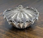 Vintage French Silver Plate Spiderweb Woven Wire Lidded Basket Halloween Decor