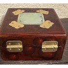 Vintage Decorative Trinket Box Rose Red Lacquer Brass Butterfly Inlay Jewelry