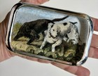 Vintage Reverse Painted Glass Hunting Dogs Paperweight Pointer Setter Intaglio