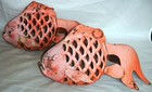 Cast Iron Japanese Koi   Goldfish Votive Candleholder Lantern     Garden Art