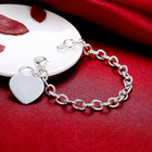 Women Fashion Jewelry 925 Sterling Silver Heart Pendant Thick Chain Bracelet