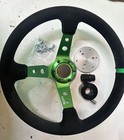 Steering Wheel 13  350mm Green Black Suede Quick Release Adapter Plate Bangers