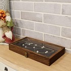 Wooden Jewelry Display Case With Tempered Glass Top Lid  Brown  15x8 5x2 Inches