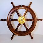 Vintage 24  Wooden Ship Wheel Helm Nautical Hardwood W  Solid Brass Porthole Vg