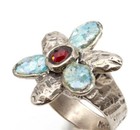 Roman Glass Silver 925 Gemstone Flower Ring Oval Ancient Fragment 200 Bc  Size8