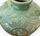 Korean Celadon Meiping  Porcelain Vase Cranes In Flight Medallion Motif 20th C 