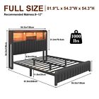 Full Queen Bed Frame With 3-tier Storage Headboard And Pu Leather