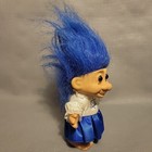 Vintage Russ Troll Doll 90   s Blue Hair Star Of David Jewish Brown Eyes 4  Tall