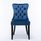 2 Set Velvet Button Upholstered Dining Chairs Kitchen Side Chairs Wood Legs Blue