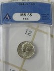 1944-d Mercury Silver Dime Anacs Ms65 Fsb Denver Mint 10c Graded Coin Cx50
