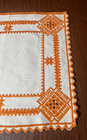 Hardanger Norwegian Embroidery Handmade Runner square  Orange On White  13 X 15