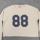 Edikted Shirt Womens Medium Beige Waffle Knit 88 Graphic Cropped Long Sleeve Top