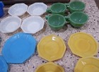 21 Piece Vintage Toy Dishes Childs Slag Glass Tea Set Jadite Carnival - Very Old