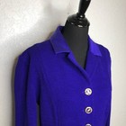 St John Collection Purple Blue Button Front Wool Knit Blazer Jacket 14 Flawed