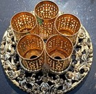 Beautiful Mid Century 5 Slot Filigree   Roses Gold Tone Metal Lipstick Holder 