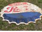 Vintage 1950s-1960 s Pepsi Cola Bottle Cap Sign 30 Inches   Metal Worn And Origi