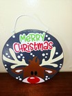 12 Inch Round Christmas Deer Door Hanger Sign