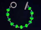 Purple Uranium Glass Bracelet Silver Tone Vintage Czech Fire Polished Beads