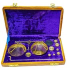Antique Brass Polished Balance Scale With Velvet Box With Weights Jewelry 50 Grm