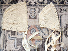 2 Antique 1900-1910 Edwardian Ecru Baby Bonnet -hand  crocheted Lace