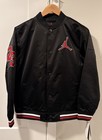 Jordan Satin Varsity Jacket Black Red Chicago Bulls Snap Front Boys L Nwt Rare