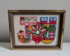 Joy Needlepoint Framed Picture Merry Christmas Vintage 70s Embroidery Crewel