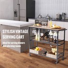 Vevor 3-tier Bar Serving Cart Rolling Trolley With Wine Grid Glass Holder 300lbs