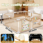 Wooden Foldable Baby Playpen Play Yard Fence Equipped With 2 Fun Game Boards