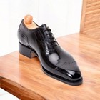 Handcrafted Men   s Black Genuine Leather Oxford Shoes Premium Cap Toe Laces Party