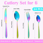 24 Piece Rainbow Silverware Set Stainless Steel Flatware Set  dishwasher Safe 