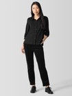Eileen Fisher Organic Cotton Jersey Long Sleeve Button Down Shirt Black Size M