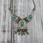 Vintage Silver Tone   Turquoise Faux Stones Bib Necklace Boho Native American
