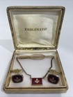 Vtg 1 20-12kgf 10k Bezel Masonic Free Mason Red Gillouche Cuff Links Tie Clip