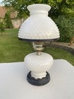   Stunning   Vintage White Hobnail Milk Glass Hurricane Table Lamp Victorian 15 