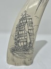 Faux Whale Tooth Scrimshaw Olde World Sailing Ship Replica