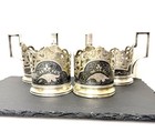  4  Russian Soviet 875 Silver Teacup Holders For Glass Cups