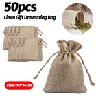 50pcs Burlap Wedding Favor Bags Linen Jewelry Pouches Jute Hessian Gift Bag