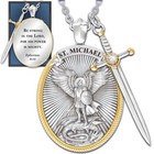 Catholic Patron The Archangel St  Michael Pendant Necklace With Sword W gift Box
